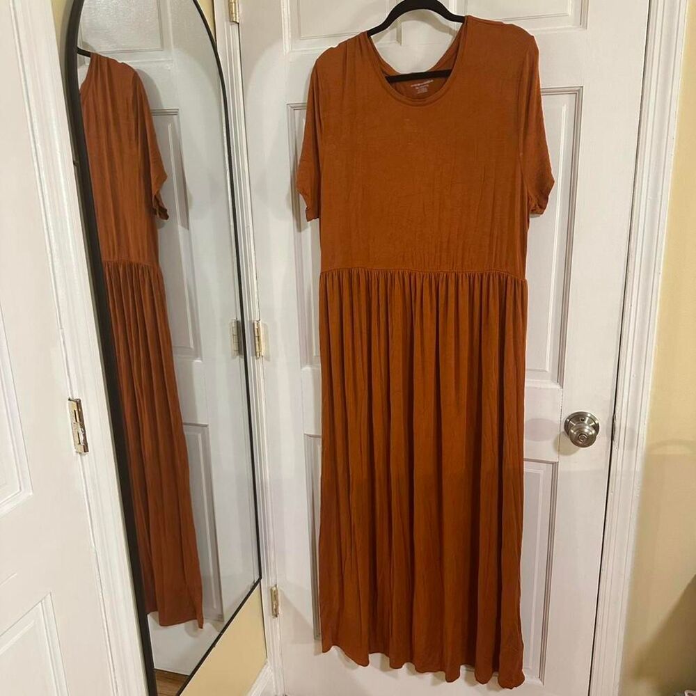 Amazon Essentials Women's XXL Rust Orange Maxi Dress Tiered Short Sleeve Casual